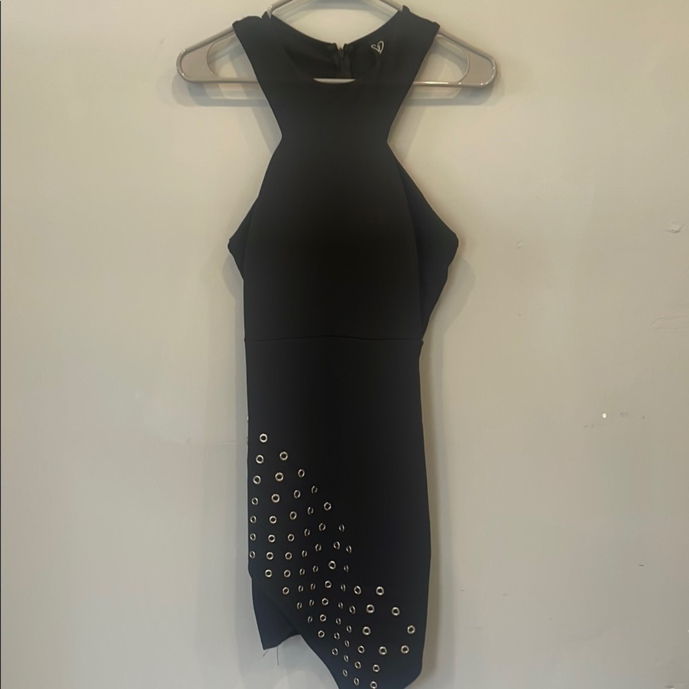 Black Halter Dress with Silver Eyelets cut out sides -sexy